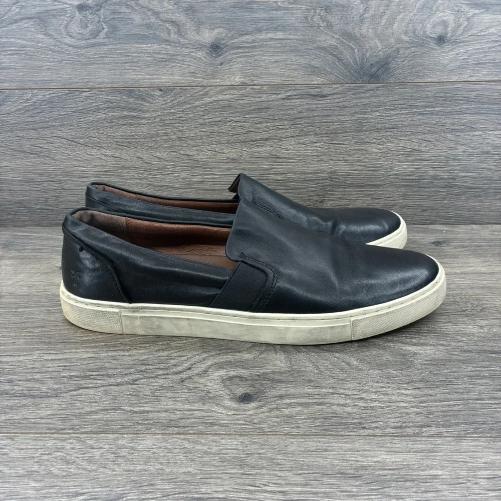 Frye Mens Black Leather Slip On Sneakers Casual Loafers Shoes Size 11M